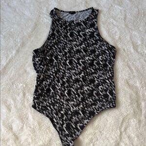 Sleeveless Black & White Patterned Women's Thong Bodysuit.